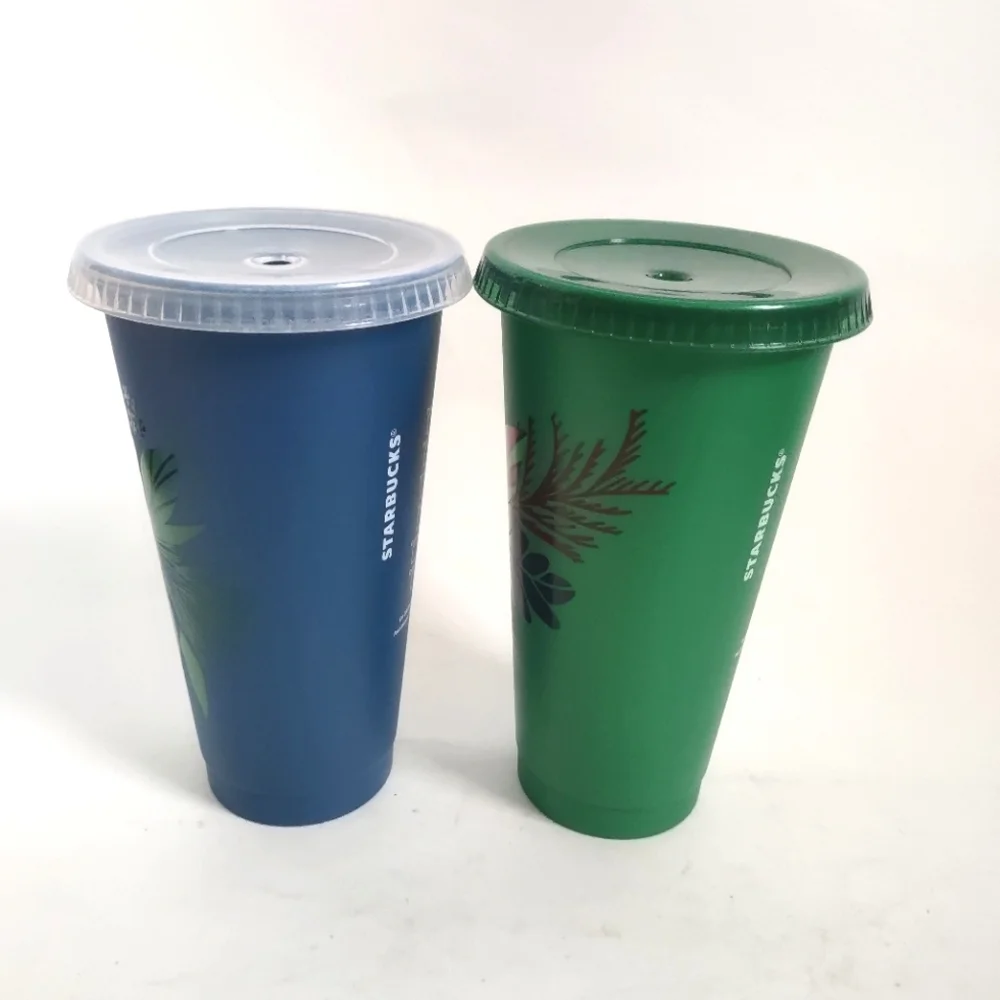 Lot of 2 Starbucks‎ 2020 Holiday Christmas 24oz Tumblers Iridescent Poinsettia